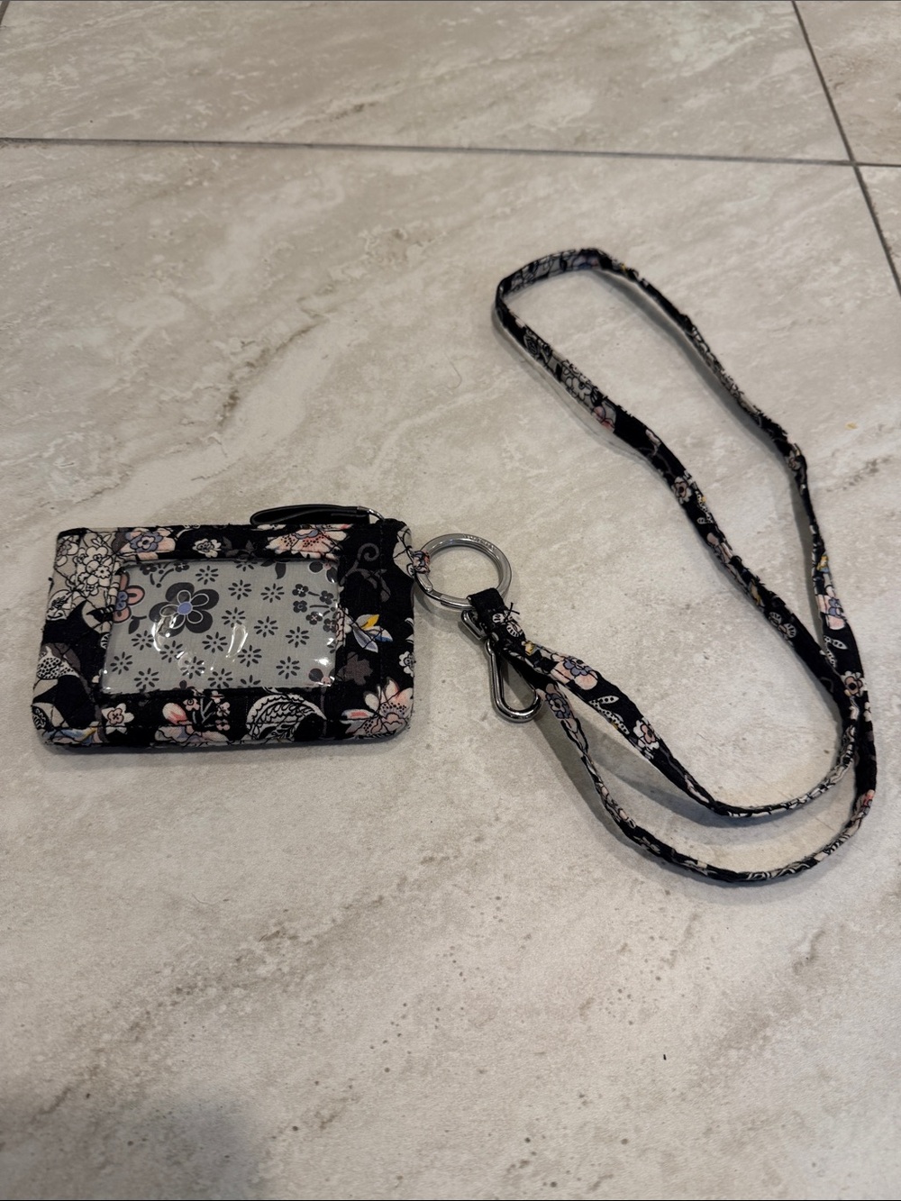 Vera Bradley Black Floral Lanyard Card & Key Holder